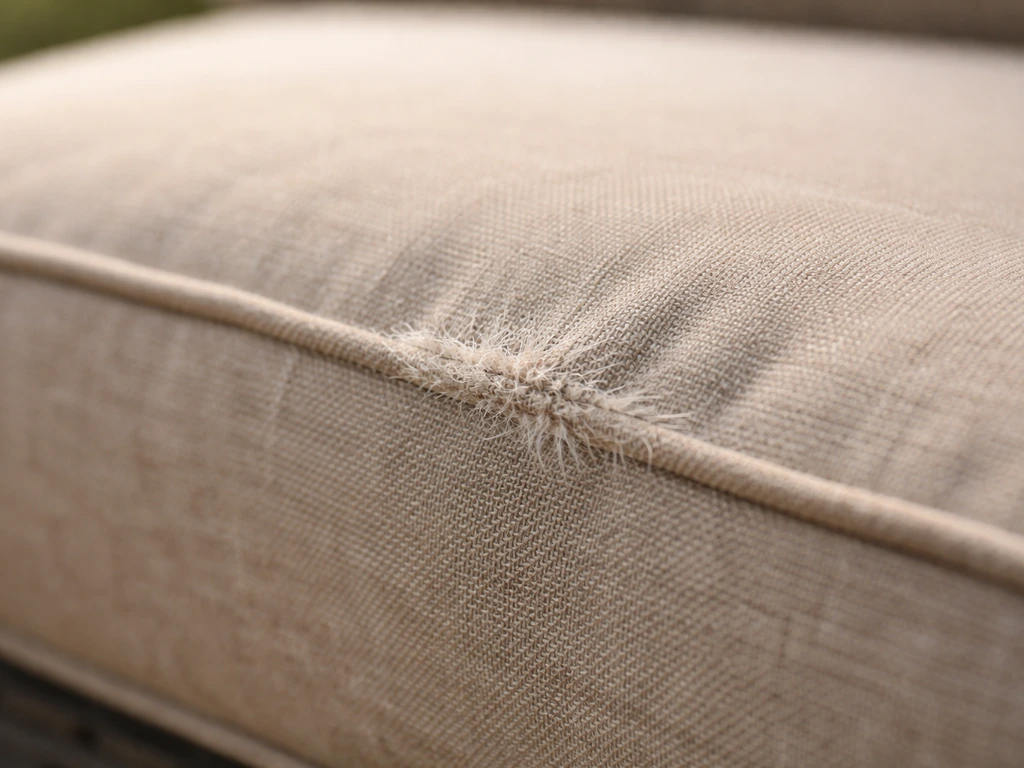 Close-up of synthetic patio cushion fabric texture with a visible friction point causing charge buildup.