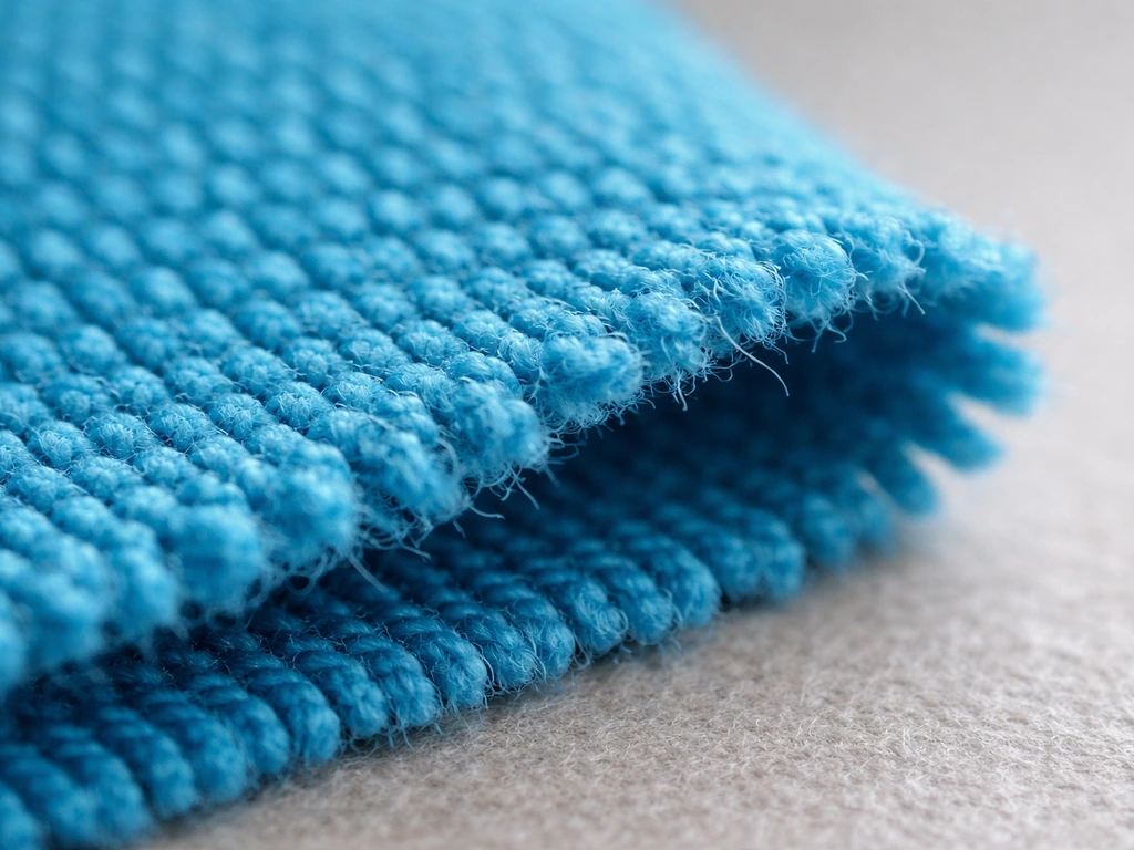 Macro closeup of solution-dyed acrylic fabric, showing saturated yarn color throughout the fibers.