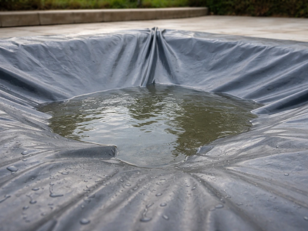 Soggy puddle collecting on a sagging waterproof cover, showing how water pools on flat areas.