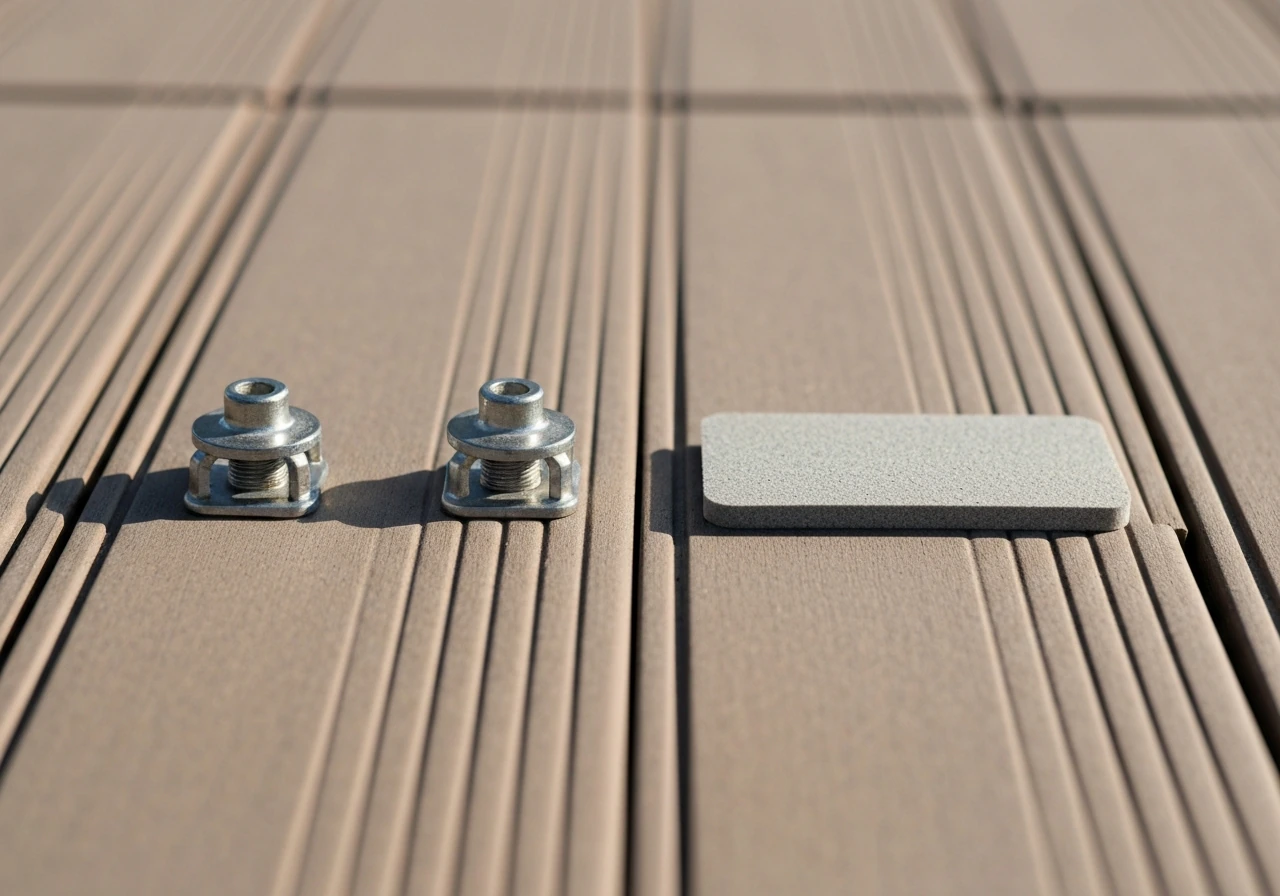 Side-by-side close-up of bare metal feet vs silicone/rubber pads on composite decking