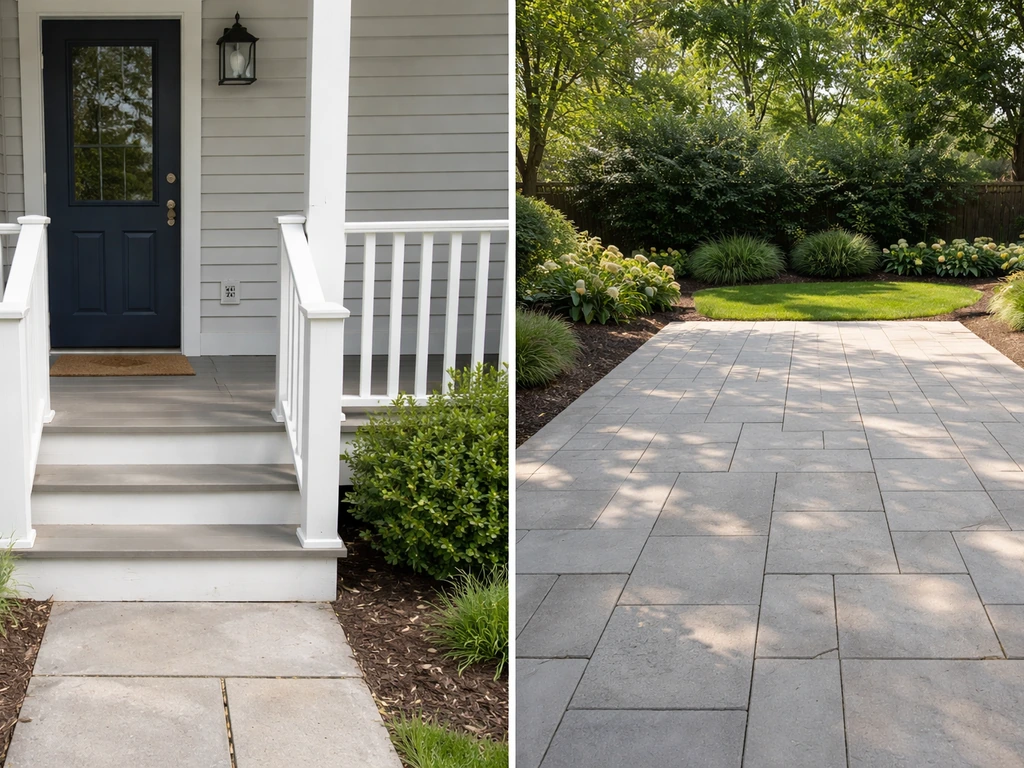 Side-by-side view of a tight front porch and a roomy backyard patio showing clearance differences.