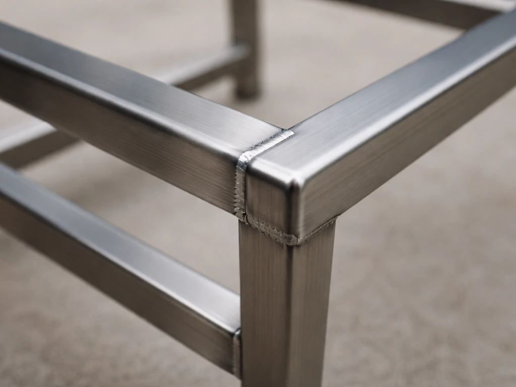 Close-up of a metal patio furniture frame with smooth, consistent welds on tubular steel joints.