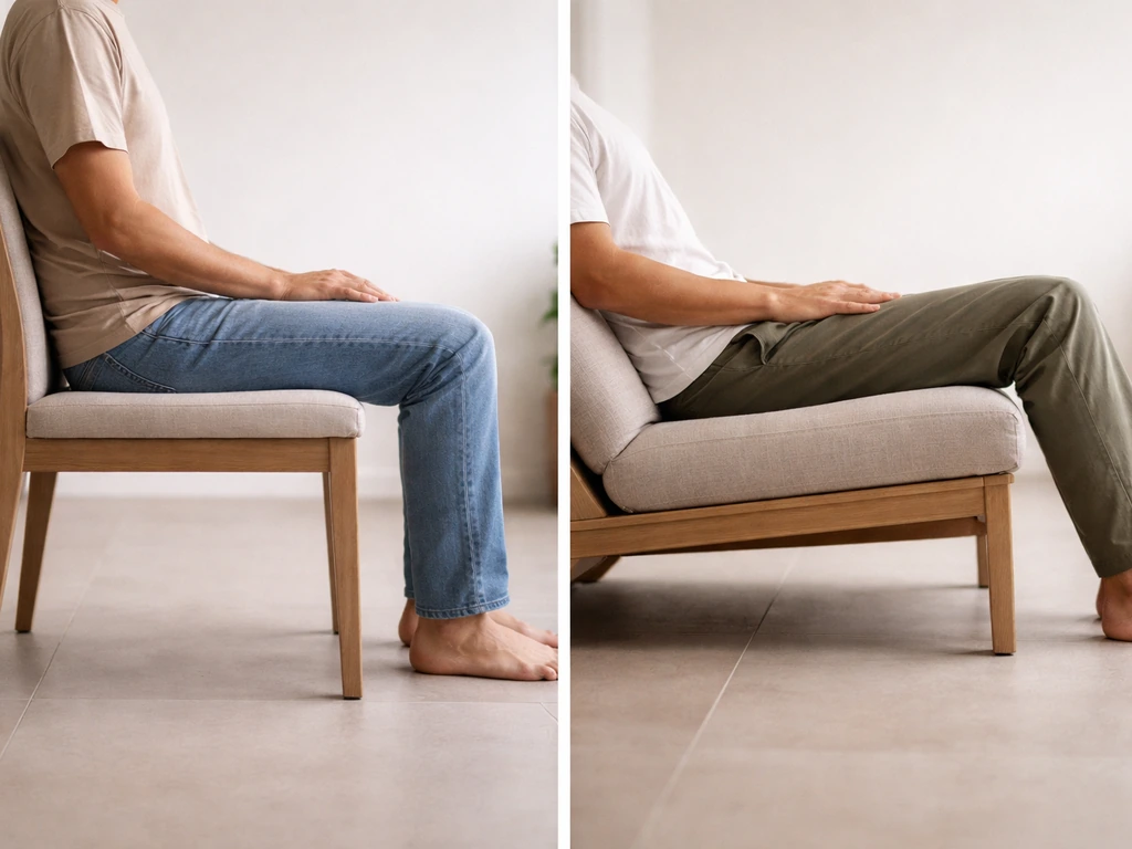 Close-up of two seating setups showing dining seat height vs lounging depth