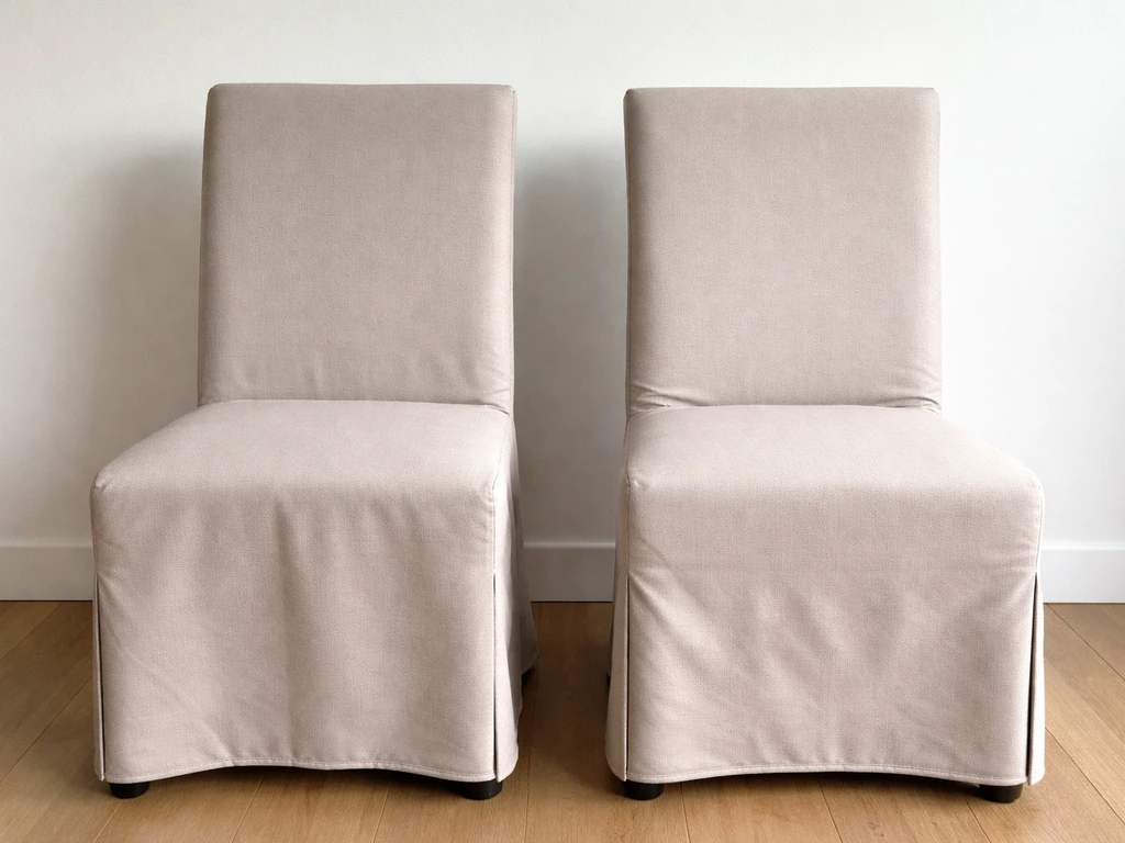 Two fabric chair covers side-by-side: one fitting with 2-inch allowance, one under-measured and too tight.