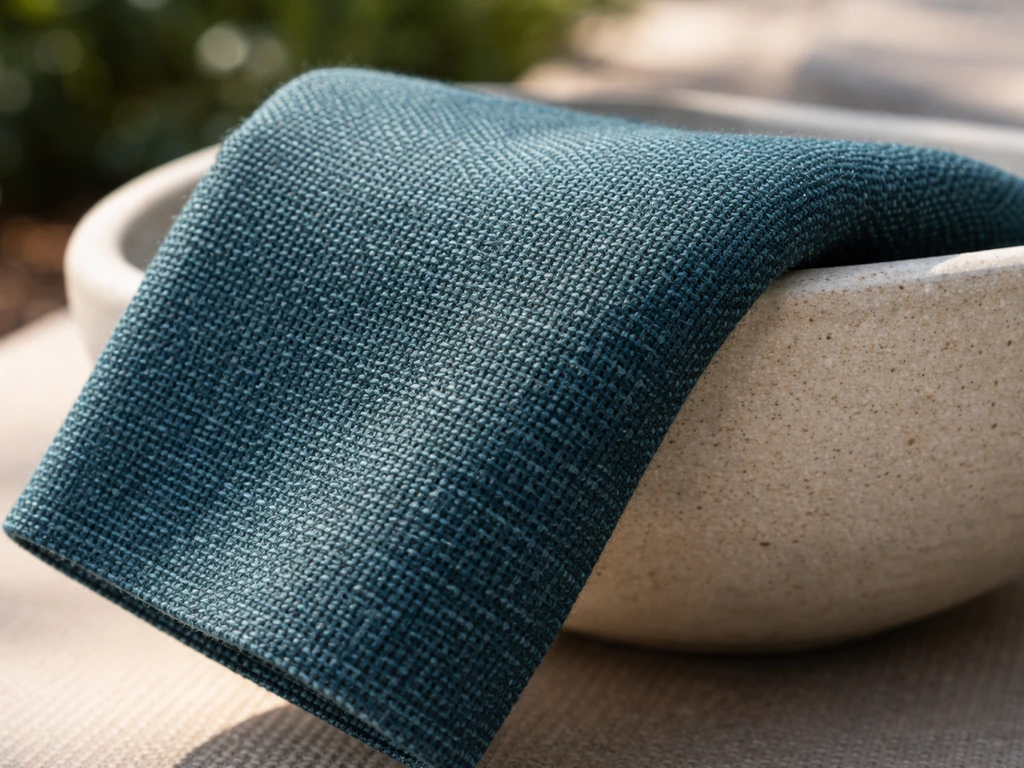 Close-up of solution-dyed acrylic outdoor cushion cover fabric texture with rich, even color depth.
